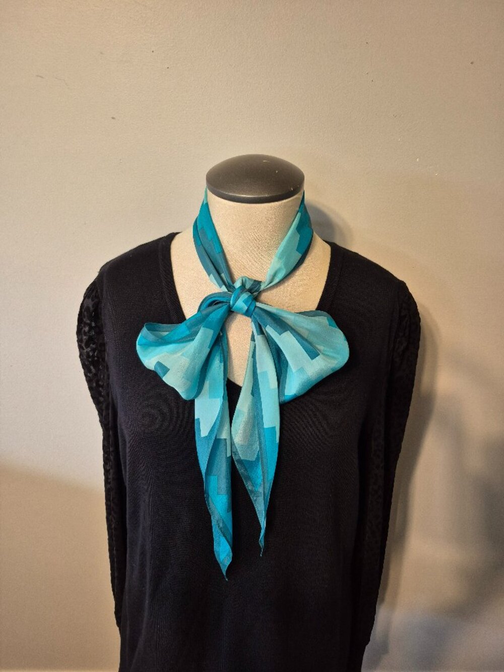 Demaro Bias Cut Silk Scarf Green Turquoise Teal 67" x 6"